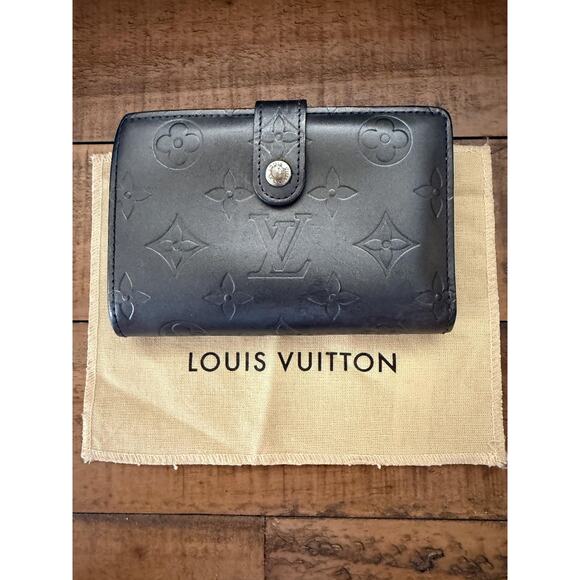 Louis Vuitton Wallet W/Dust Bag Black Matte Vernis Monogram Leather Bifold - Picture 1 of 14